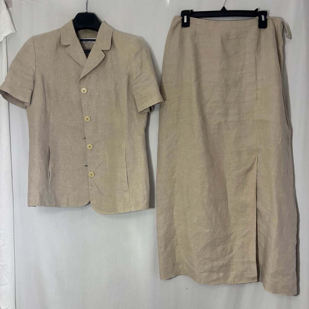 Amanda Smith Women's Pure Linen Two-Piece Short Sleeve Blazer and Skirt Set